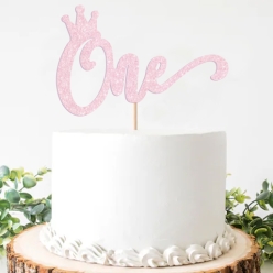 50% OFF: ONE Princess Birthday Glittering Pink Cake Pick Topper
